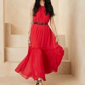 NWT Banana Republic Red Crinkle Maxi Dress small